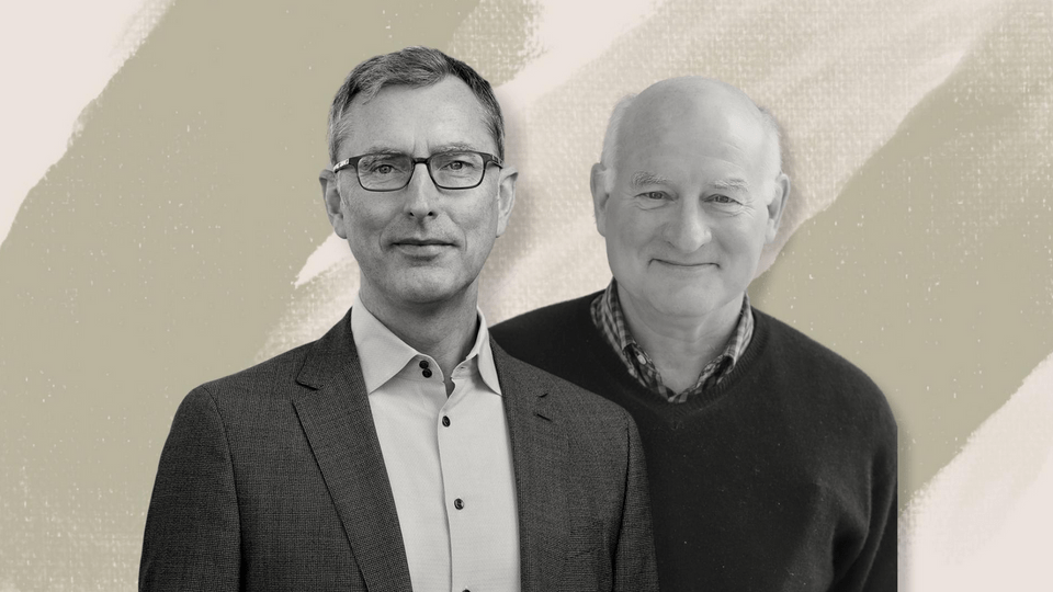 Black-and-white headshots of Tomas Cihlar and Wesley Sundquist collaged onto a pale green and white textured background.